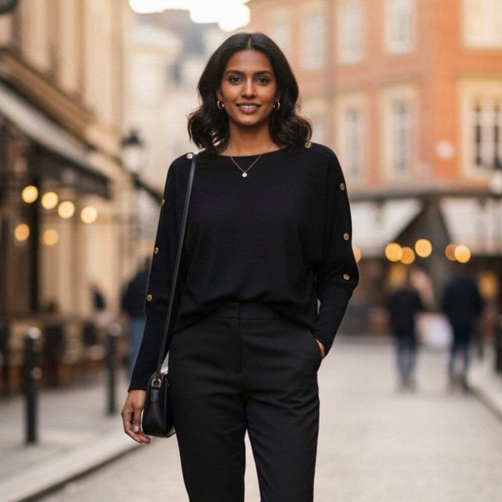 Anne Klein Black Sweater with Gold Button Details – Size L